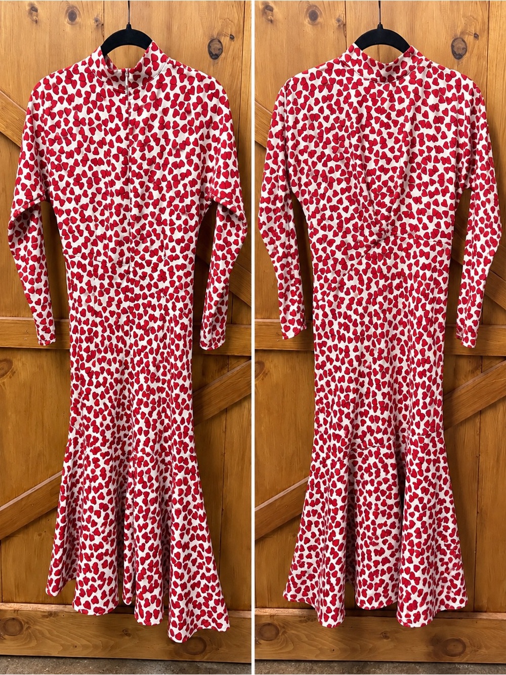 H&M Cream Midi Dress with Red Heart Print